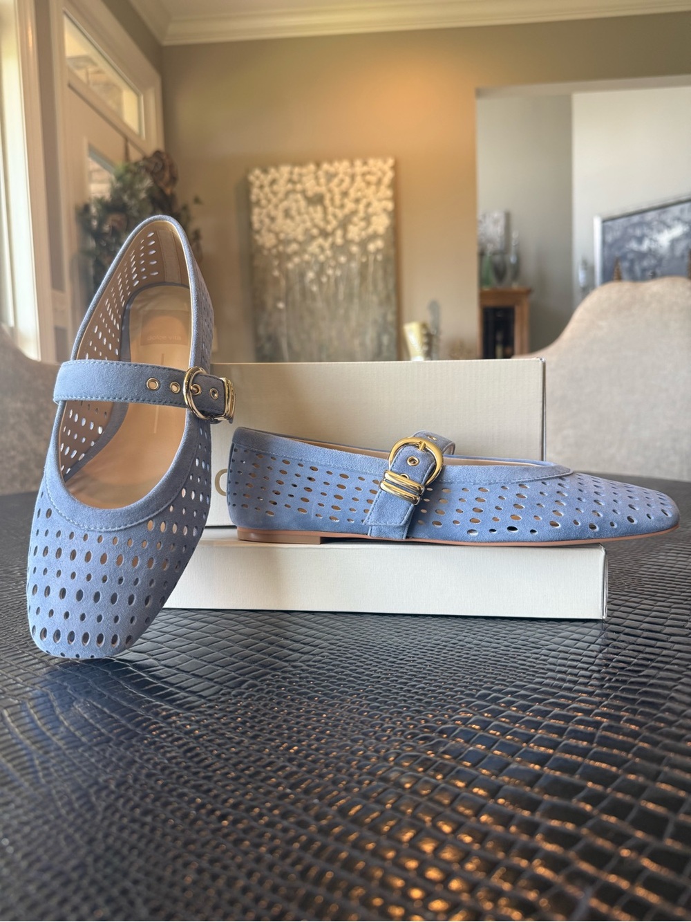 Dolce Vita Periwinkle Perforated Mary Jane Flats with Buckle